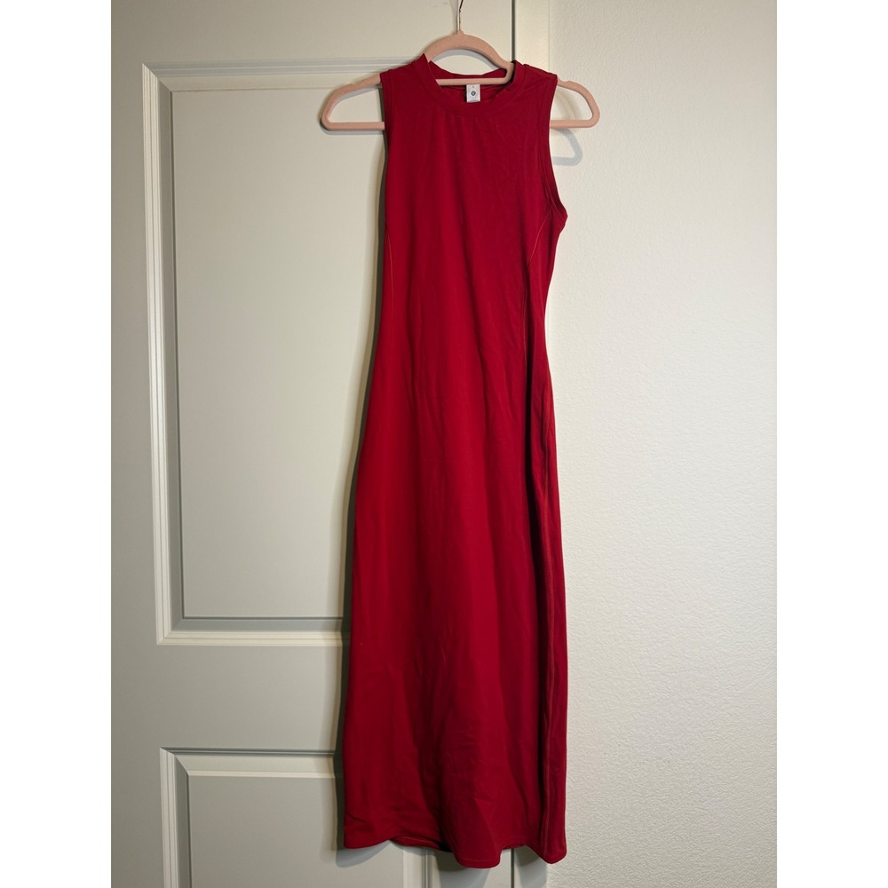 Lululemon All Aligned Mock Neck Midi Dress Red Nulu Sleeveless LW1EQWS Size 2
